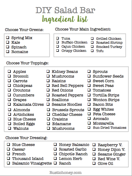 DIY Salad Bar Ingredient List – FREE PRINTABLE!